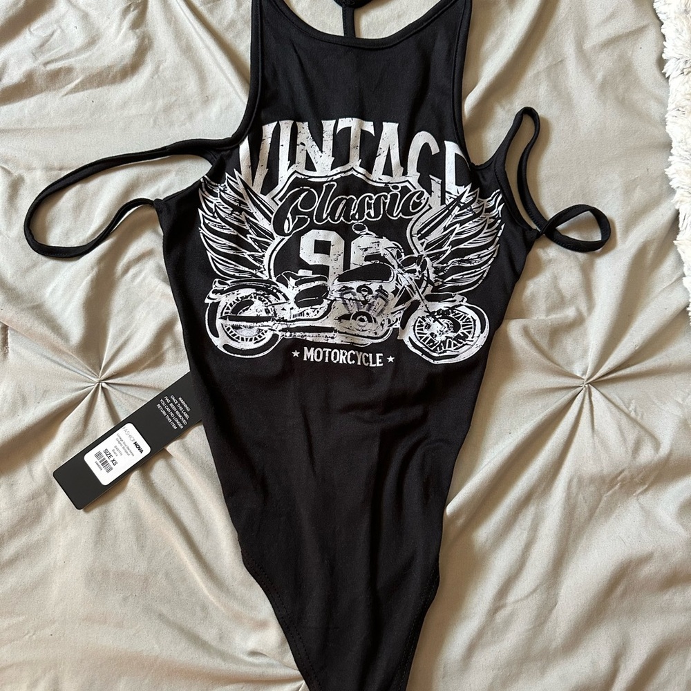 Black Vintage Classic Motorcycle Bodysuit